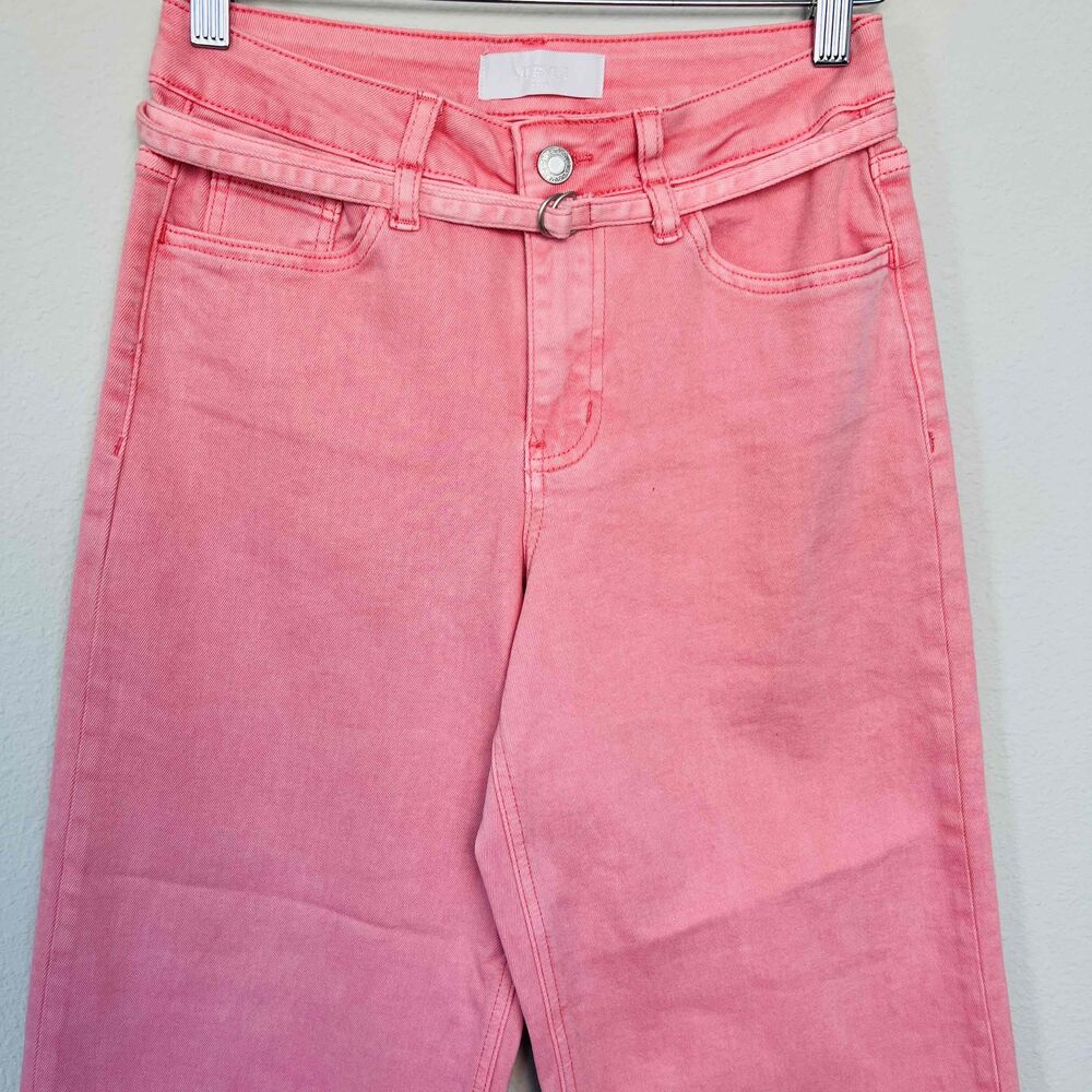 Vervet Blue Pink High Rise Wide Leg Belted Denim Jeans Size 26 NEW - Picture 4 of 12